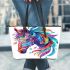 Colorful horse head with turquoise leather tote bag