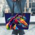 Colorful illustration of a horse head leather tote bag