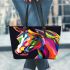 Colorful illustration of a horse head leather tote bag