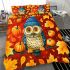 Colorful illustration of an owl wearing blue hat sitting bedding set