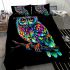 Colorful owl with glowing eyes perched bedding set