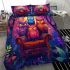 Colorful owls sitting the forest under glowing moonlight bedding set