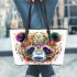 Colorful panda head symmetrical leather tote bag