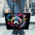 Colorful panda in the style of graffiti leather tote bag