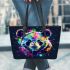 Colorful panda in the style of graffiti leather tote bag