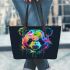 Colorful panda splatter painting with bright leather tote bag