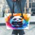 Colorful rainbow splash of color cute baby panda leather tote bag