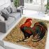Colorful rooster perched on floral patterned surface area rugs carpet