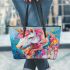 Colorful unicorn painting leather tote bag