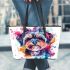 Colorful yorkshire terrier painted in watercolor leather tote bag