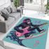 Cool monkey surfing with electric guitar area rug