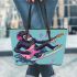 Cool monkey surfing with electric guitar leather tote bag