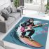 Cool monkey surfing with electric guitar and pink headphones area rug