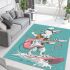Cool rabbit surfing with electric guitar and headphones area rug
