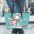 Cool rabbit surfing with electric guitar and headphones leather tote bag