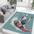 Cool rabbit surfing with electric guitar and headphones area rug