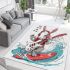 Cool rabbit surfing with electric guitar and headphones area rug