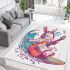 Cool rabbit surfing with electric guitar and headphones area rug