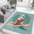 Cool rabbit wearing sunglasses surfing with electric guitar area rug