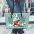 Cool rabbit wearing sunglasses surfing with electric guitar leather tote bag