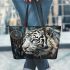 Cool white tiger with dream catcher leather tote bag