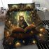 Cozy cat surrounded by books bedding set