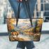 Create an oil painting of majestic deer standing leather totee bag