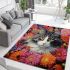 Curious cat among the blossoms area rugs carpet