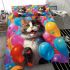 Curious cat and colorful balloons bedding set