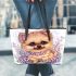 Cute adorable pomeranian puppy with fluffy fur leather tote bag