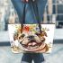 Cute and happy english bulldog leather tote bag