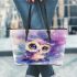 Cute baby owl watercolor style with pastel colors leather tote bag