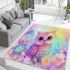 Cute baby owl with big eyes pink and purple colors area rugs carpet