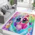 Cute baby owl with big eyes wearing pink and purple dress area rugs carpet