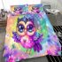 Cute baby owl with big eyes wearing pink and purple dress bedding set