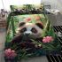 Cute baby panda is eating bamboo leaves in the forest bedding set