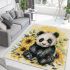 Cute baby panda with sunflowers area rugs carpet