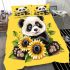 Cute baby panda with sunflowers on a yellow bedding set