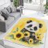 Cute baby panda with sunflowers on a yellow area rugs carpet