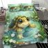 Cute baby turtle in the water bedding set