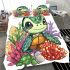 Cute baby turtle surrounded colorful corals and shells bedding set