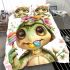 Cute baby turtle wearing an ice cream hat bedding set