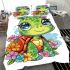 Cute baby turtle with big eyes and colorful flowers bedding set