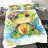 Cute baby turtle with big eyes wearing colorful flowers bedding set