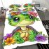 Cute baby turtle with colorful flowers on its shell bedding set