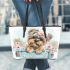 Cute baby yorkshire terrier dog leather tote bag