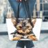 Cute baby yorkshire terrier portrait clipart leather tote bag