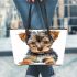 Cute baby yorkshire terrier portrait clipart leather tote bag