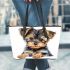 Cute baby yorkshire terrier portrait clipart leather tote bag