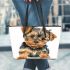Cute baby yorkshire terrier portrait clipart leather tote bag